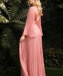 Pleated Bell Sleeve Gown By Cinderella Divine CD242 Prom 48 Pleated Bell Sleeve Gown By Cinderella Divine CD242 Prom