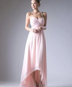 Pleated Halter High Low Dress By Cinderella Divine CH528