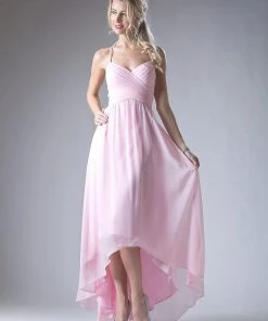 Pleated Halter High Low Dress By Cinderella Divine CH528