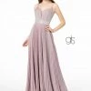 Pleated Long A-Line Metallic Glitter Dress By Elizabeth K GL2905