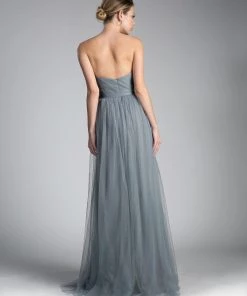 Pleated Long Convertible Tulle Dress By Cinderella Divine ET322