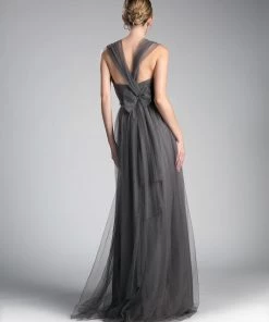 Pleated Long Convertible Tulle Dress By Cinderella Divine ET322