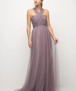 Pleated Long Convertible Tulle Dress By Cinderella Divine ET322