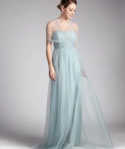 Pleated Long Convertible Tulle Dress By Cinderella Divine ET322