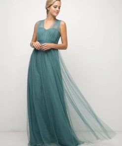 Pleated Long Convertible Tulle Dress By Cinderella Divine ET322