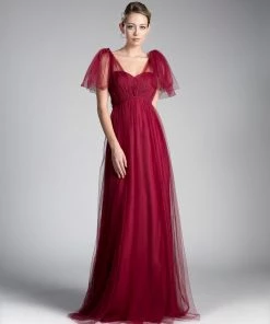 Pleated Long Convertible Tulle Dress By Cinderella Divine ET322