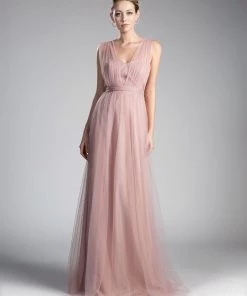 Pleated Long Convertible Tulle Dress By Cinderella Divine ET322