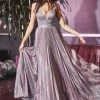 Pleated Long Glitter Dress By Cinderella Divine CM9061