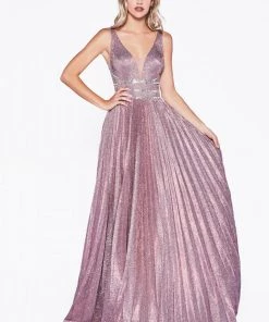 Pleated Long Glitter Dress By Cinderella Divine CM9061