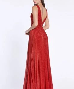 Prom Pleated Long Metallic Dress By Cinderella Divine CJ530