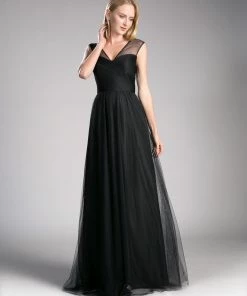 Pleated Long Sleeveless Dress By Cinderella Divine ET320 Prom