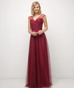 Pleated Long Sleeveless Dress By Cinderella Divine ET320 Prom