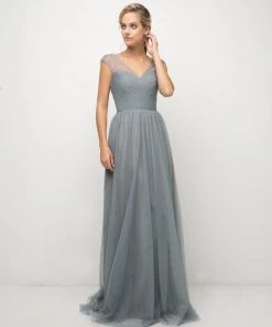 Pleated Long Sleeveless Dress By Cinderella Divine ET320 Prom