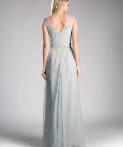 Pleated Long Sleeveless Dress By Cinderella Divine ET320 Prom