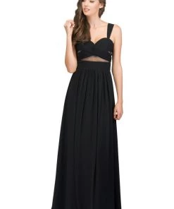 Starbox Pleated Long Sleeveless Dress With Sheer Waist By Star Box 6418 Prom