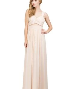 Starbox Pleated Long Sleeveless Dress With Sheer Waist By Star Box 6418 Prom
