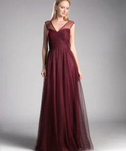 Prom Pleated Long Sleeveless Mauve Dress By Cinderella Divine ET320