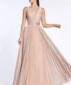 Long Sleeveless Metallic Dress By Cinderella Divine CM9086 Prom