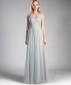 Prom Pleated Long Sleeveless Navy Dress By Cinderella Divine ET320 32 Prom Pleated Long Sleeveless Navy Dress By Cinderella Divine ET320