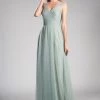 Pleated Long Sleeveless Sage Dress By Cinderella Divine ET320