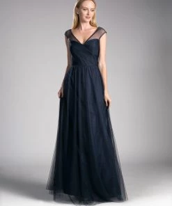 Pleated Long Sleeveless Sand Dress By Cinderella Divine ET320