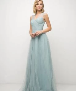 Pleated Long Sleeveless Sand Dress By Cinderella Divine ET320