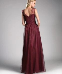 Pleated Long Sleeveless Sand Dress By Cinderella Divine ET320