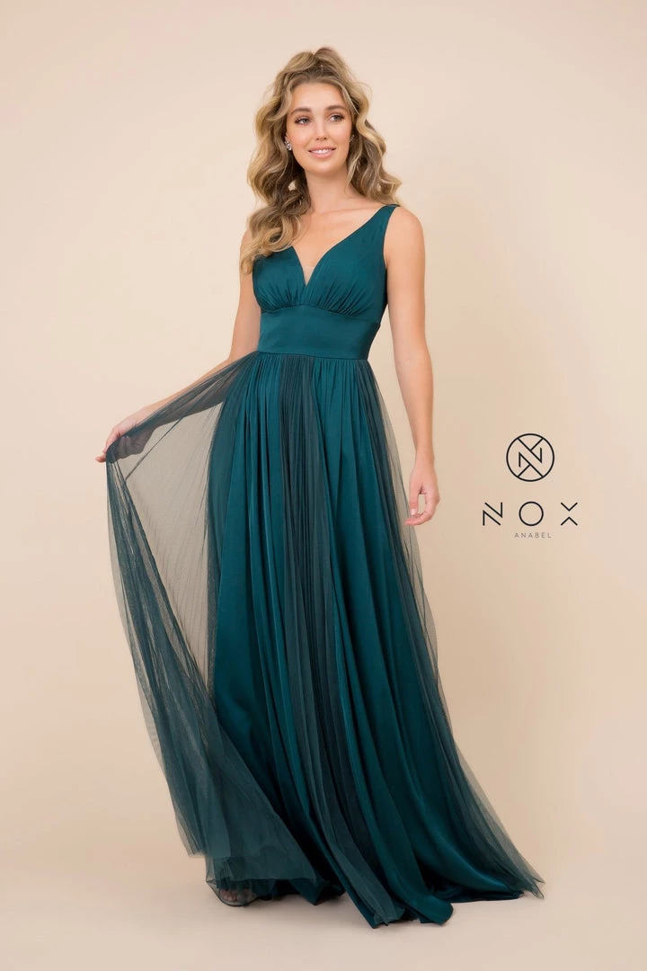 Pleated Long Sleeveless V-Neck Dress By Nox Anabel L340 Prom 3 Pleated Long Sleeveless V-Neck Dress By Nox Anabel L340 Prom