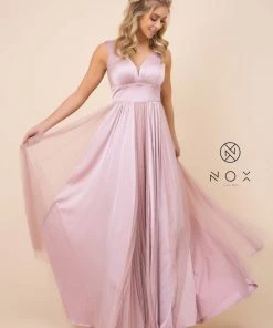 Pleated Long Sleeveless V-Neck Dress By Nox Anabel L340 Prom 9 Pleated Long Sleeveless V-Neck Dress By Nox Anabel L340 Prom