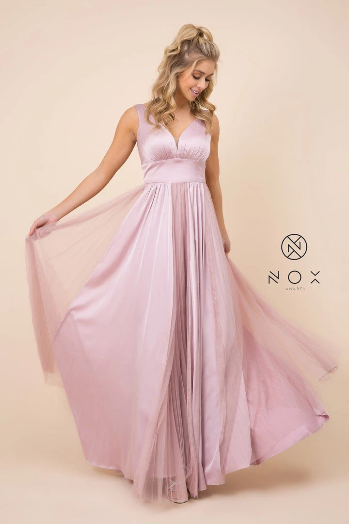 Pleated Long Sleeveless V-Neck Dress By Nox Anabel L340 Prom 5 Pleated Long Sleeveless V-Neck Dress By Nox Anabel L340 Prom