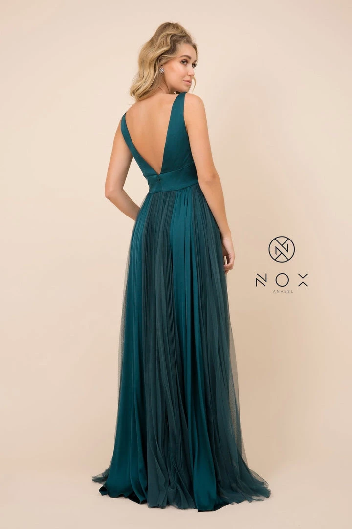 Pleated Long Sleeveless V-Neck Dress By Nox Anabel L340 Prom 4 Pleated Long Sleeveless V-Neck Dress By Nox Anabel L340 Prom