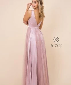 Pleated Long Sleeveless V-Neck Dress By Nox Anabel L340 Prom 10 Pleated Long Sleeveless V-Neck Dress By Nox Anabel L340 Prom
