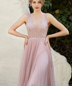 Prom Pleated Long Tulle Dress By Cinderella Divine CJ535