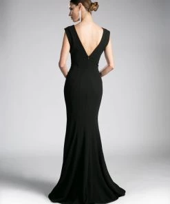 Pleated V-Neck Mermaid Dress By Cinderella Divine CD710