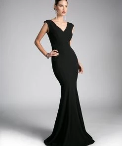 Pleated V-Neck Mermaid Dress By Cinderella Divine CD710