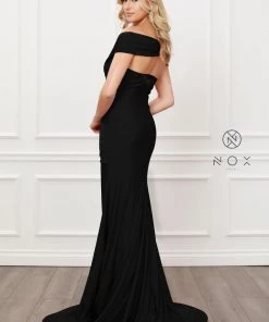 Pleated Off Shoulder Mermaid Gown By Nox Anabel E497