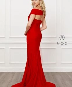Pleated Off Shoulder Mermaid Gown By Nox Anabel E497