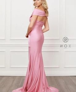Pleated Off Shoulder Mermaid Gown By Nox Anabel E497