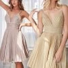 Prom Pleated Short A-line Metallic Dress By Cinderella Divine AM391