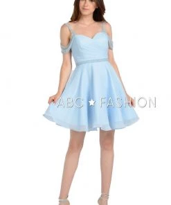 Prom Pleated Short Cold Shoulder Dress With Beaded Straps By Poly USA 8028