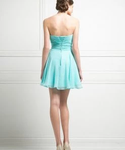 Short Pleated Dress With Corset Back By Cinderella Divine CJ216S Prom 20 Short Pleated Dress With Corset Back By Cinderella Divine CJ216S Prom