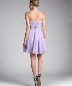 Short Pleated Dress With Corset Back By Cinderella Divine CJ216S Prom