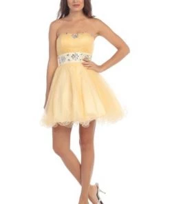 Pleated Short Strapless Dress With Ruffled Skirt By Star Box 6006-2