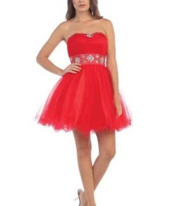 Pleated Short Strapless Dress With Ruffled Skirt By Star Box 6006-2