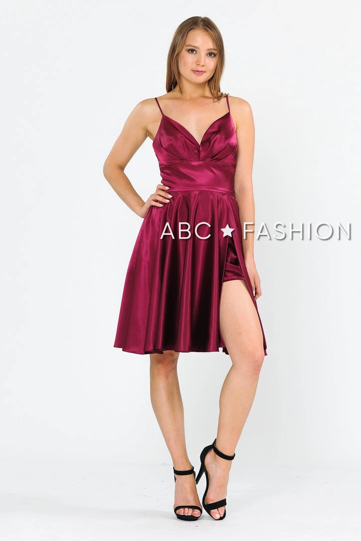 Prom Pleated Short V-Neck Dress With Shorts By Poly USA 8536 7 Prom Pleated Short V-Neck Dress With Shorts By Poly USA 8536