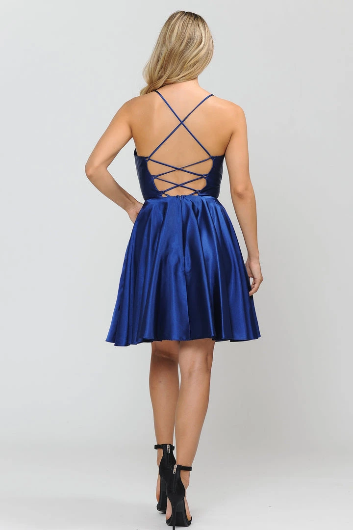 Prom Pleated Short V-Neck Dress With Shorts By Poly USA 8536 4 Prom Pleated Short V-Neck Dress With Shorts By Poly USA 8536