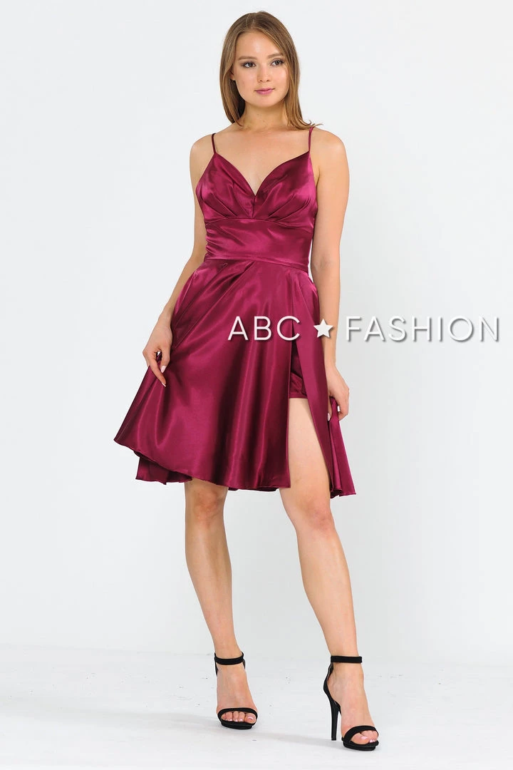 Prom Pleated Short V-Neck Dress With Shorts By Poly USA 8536 5 Prom Pleated Short V-Neck Dress With Shorts By Poly USA 8536