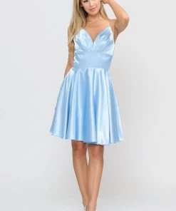 Prom Pleated Short V-Neck Dress With Shorts By Poly USA 8536 17 Prom Pleated Short V-Neck Dress With Shorts By Poly USA 8536