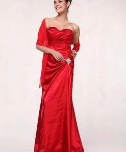 Long Strapless Satin Dress By Cinderella Divine 8530 Prom