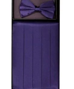 Vesuvio Napoli Men Plum Silk Satin Cummerbund And Bow Tie Set